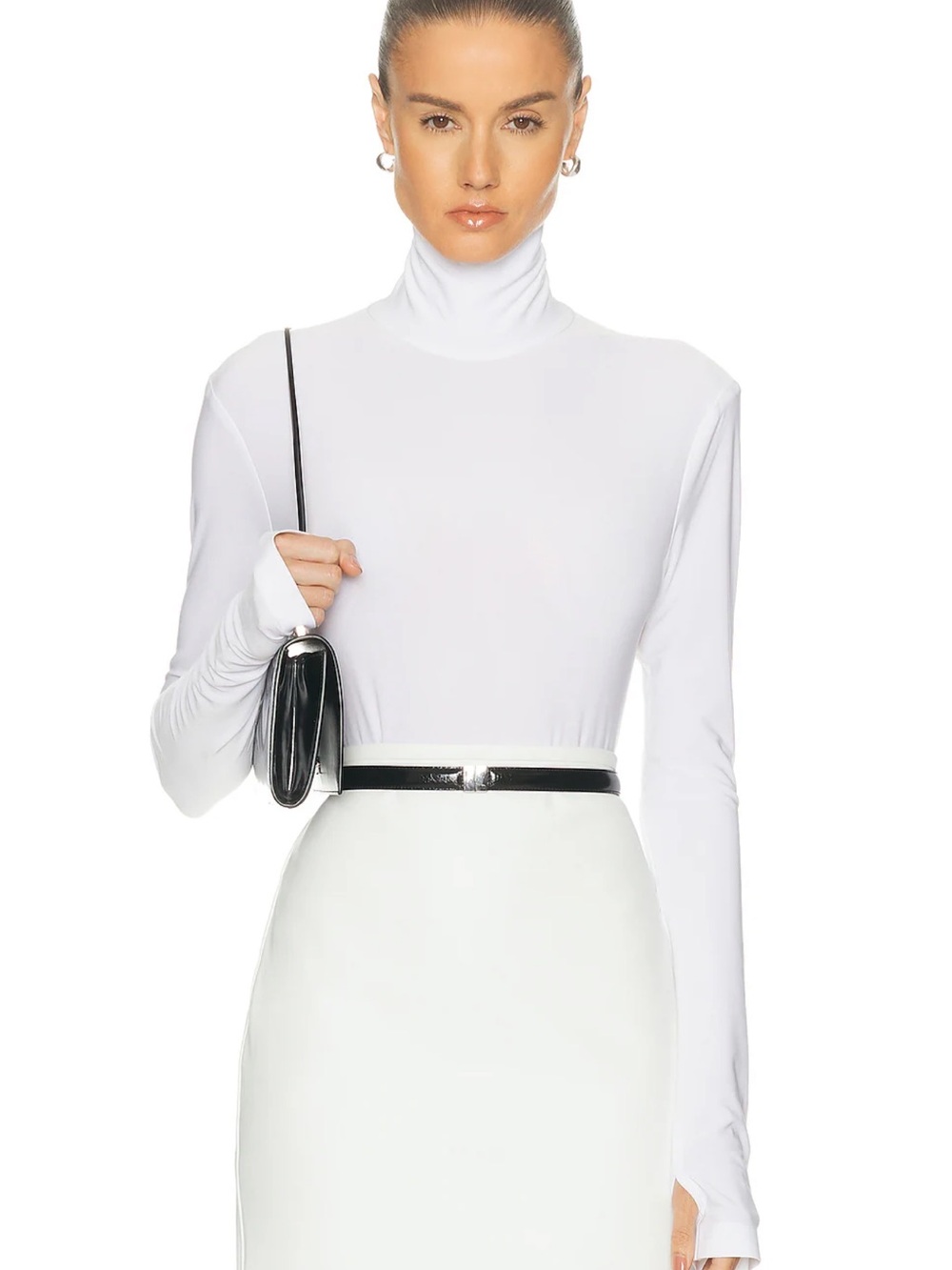 Norma Kamali White Long-Sleeve Turtleneck Top
